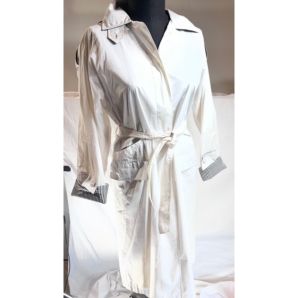 Braetan Vintage Off White Trench Coat Striped Lining Belted Size 7/8